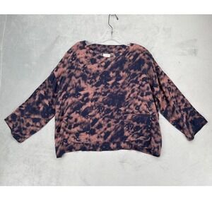 Gat Rimon Silk Blouse Women 1 Navy Blush Tie Dye Cloud Boxy Boho Top Luxury